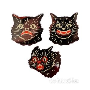 Creepy Co. Beistle Vintage Halloween Scratch Cat Enamel Pin 3-Piece Set New RARE